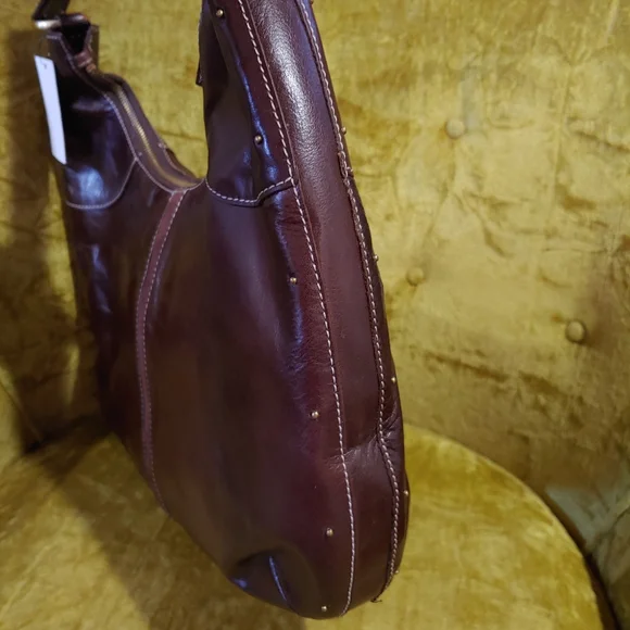 **LAST CHANCE** Maxx New York Brown Leather Suede Gold Studs Hobo Bag - Picture 4 of 8